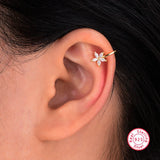 Dowi Silver Crystal Flowers Earrings Ear Cuff
