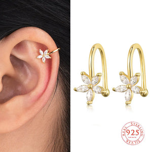 Dowi Silver Crystal Flowers Earrings Ear Cuff