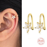 Dowi Silver Crystal Flowers Earrings Ear Cuff
