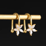 Dowi Silver Crystal Flowers Earrings Ear Cuff