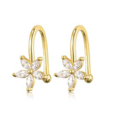 Dowi Silver Crystal Flowers Earrings Ear Cuff