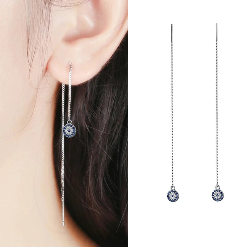 925 Silver Evil Eyes Pendant Earrings Zircon Tassel Women Jewelry