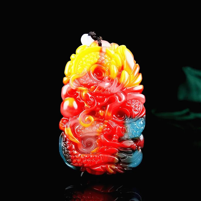 Dragon Jade Pendant Necklace Chinese Hand-Carved Natural Charm Jewelry