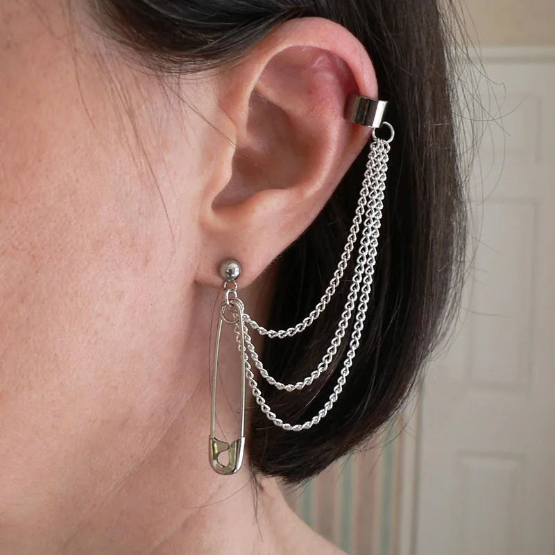 Dragon Ear-chains Ear Cuff Silver-plated Chains and Stud Earring
