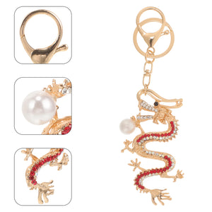 Dragon Keychain Year Gift Charm Red Pendant Metal Rhinestone Keychains