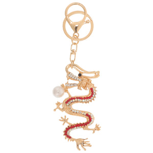 Dragon Keychain Year Gift Charm Red Pendant Metal Rhinestone Keychains