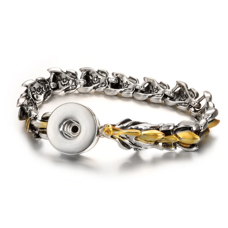 Dragon Metal Chain Link Snap Button Bangle Bracelet Charm Jewelry