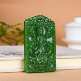 Green Jade Guanyin Pendant Necklace Double-sided Carved Jewelry