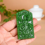 Green Jade Guanyin Pendant Necklace Double-sided Carved Jewelry