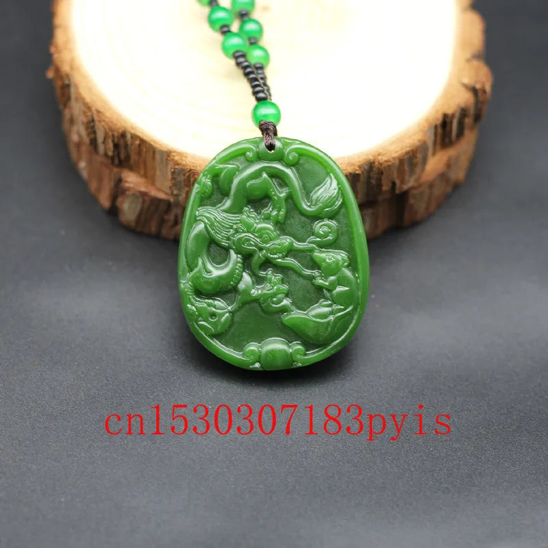Green Jade Mouse Pendant Necklace Chinese Hand-Carved Charm Jewelry Amulet