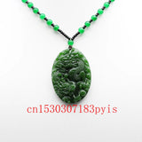 Green Jade Dragon Pendant Necklace Hand-Carved Chinese Amulet Charm
