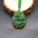 Green Jade Dragon Pendant Necklace Hand-Carved Chinese Amulet Charm