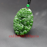 Green Jade Dragon Pendant Necklace Hand-Carved Chinese Amulet Charm