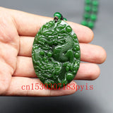 Green Jade Dragon Pendant Necklace Hand-Carved Chinese Amulet Charm