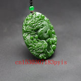 Green Jade Dragon Pendant Necklace Hand-Carved Chinese Amulet Charm