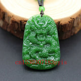 Green Jade Dragon Pendant Necklace Chinese Hand-Carved Charm Jadeite Amulet