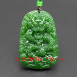 Green Jade Dragon Pendant Necklace Chinese Hand-Carved Charm Jadeite Amulet
