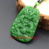 Green Jade Dragon Pendant Necklace Chinese Hand-Carved Charm Jadeite Amulet
