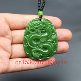Natural Green Jade Pendant Necklace Chinese Hand-Carved Charm Jadeite Jewelry