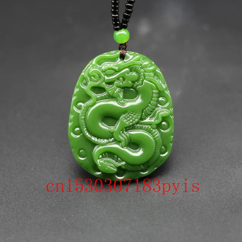 Natural Green Jade Pendant Necklace Chinese Hand-Carved Charm Jadeite Jewelry