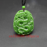 Natural Green Jade Pendant Necklace Chinese Hand-Carved Charm Jadeite Jewelry