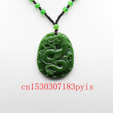 Natural Green Jade Pendant Necklace Chinese Hand-Carved Charm Jadeite Jewelry
