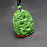 Natural Green Jade Pendant Necklace Chinese Hand-Carved Charm Jadeite Jewelry