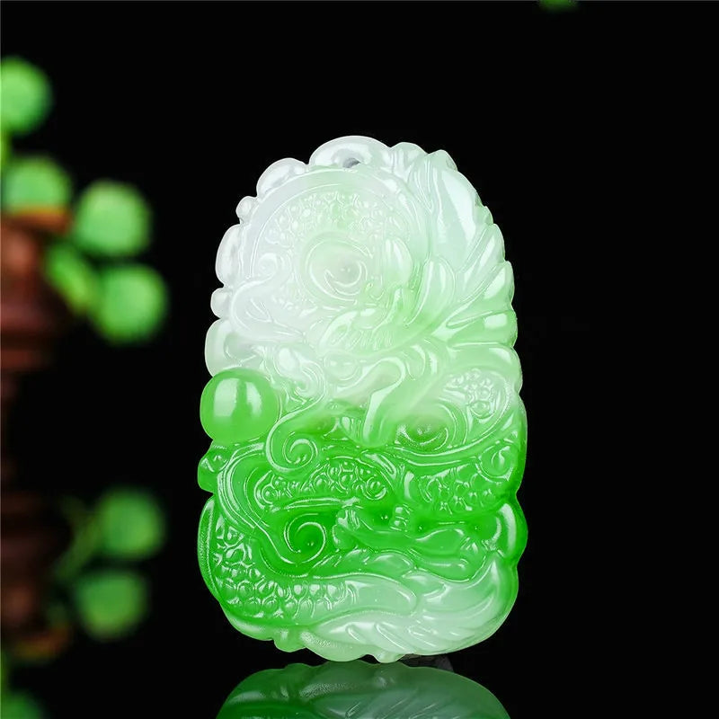 Dragon Green Jade Pendant Necklace Chinese Hand-Carved Charm Amulet