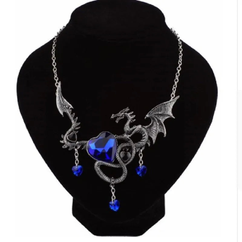 Dragon Necklace Austrian Crystal Heart Pendant Vintage Jewelry