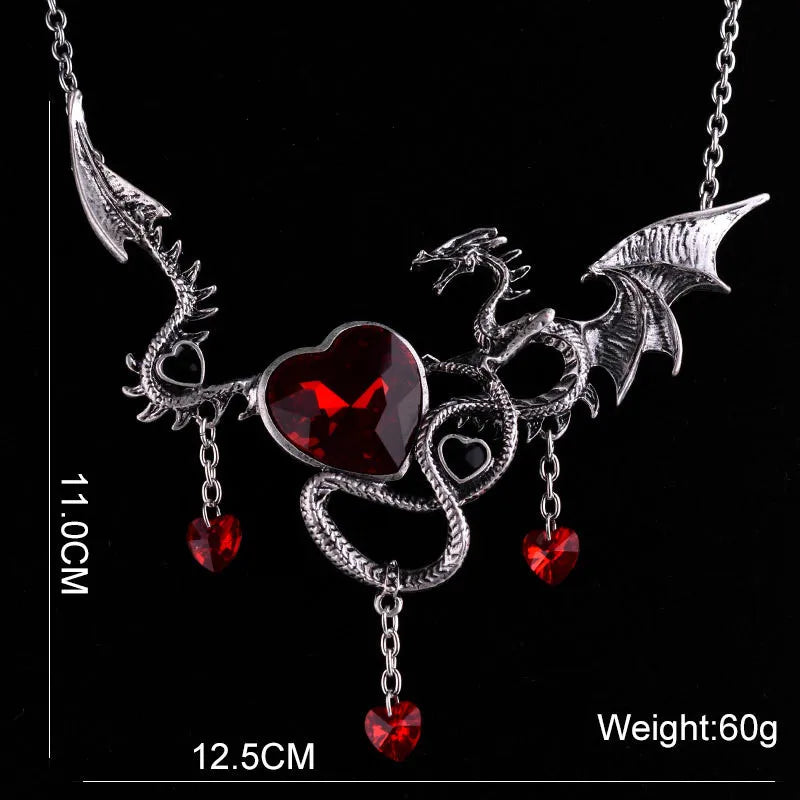 Dragon Necklace Austrian Crystal Heart Pendant Vintage Jewelry