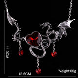 Dragon Necklace Austrian Crystal Heart Pendant Vintage Jewelry