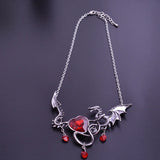 Dragon Necklace Austrian Crystal Heart Pendant Vintage Jewelry