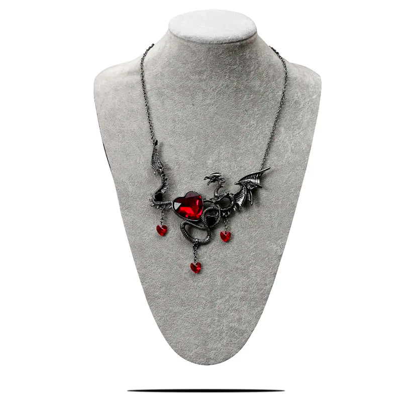 Dragon Necklace Austrian Crystal Heart Pendant Vintage Jewelry