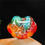 Dragon Phoenix Jade Pendant Necklace Chinese Hand-Carved Natural Charm Jewelry