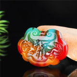 Dragon Phoenix Jade Pendant Necklace Chinese Hand-Carved Natural Charm Jewelry