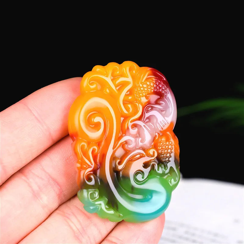 Dragon Phoenix Jade Pendant Necklace Natural Charm Jewelry Men Women Lucky Gift
