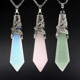 Dragon Wrapped Stone Pendant Amethysts Green Aventurine Opal Pink Crystal