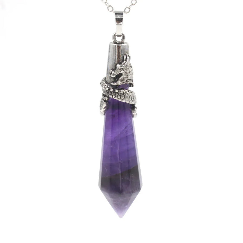 Dragon Wrapped Stone Pendant Amethysts Green Aventurine Opal Pink Crystal