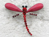 Dragonfly Brooch Red Rhinestone Enamel Pin C351 C