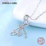 Dragonfly Heart Pendant Hollow Craft 925 Sterling Silver Necklace