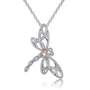 Dragonfly Heart Pendant Hollow Craft 925 Sterling Silver Necklace