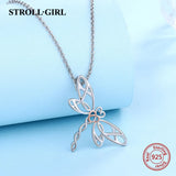 Dragonfly Heart Pendant Hollow Craft 925 Sterling Silver Necklace