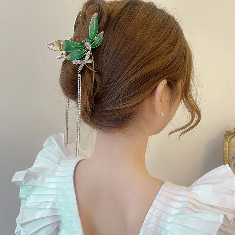 Dragonfly Rhinestone Hair Pins Tassel Clip Coiled Hair Accessories for Women