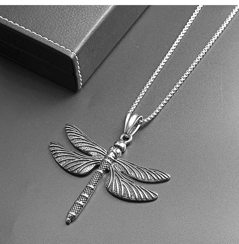 Dragonfly Stainless Steel Pendant Necklace Men Women Animal Jewelry