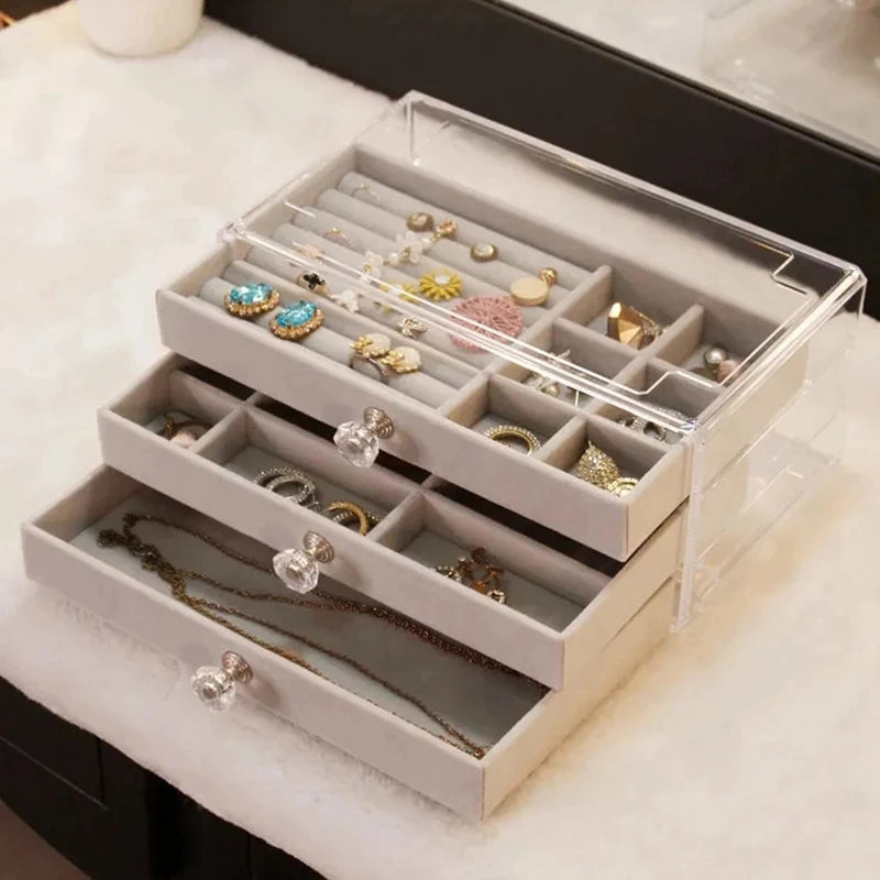 Plastic Jewelry Storage Box Clear Finish Makeup Earrings Bracelet Ring Organizer