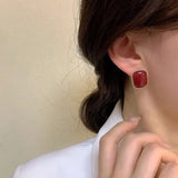 Burgundy Vintage Pearls Earrings Women Christmas Stud
