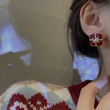 Burgundy Vintage Pearls Earrings Women Christmas Stud