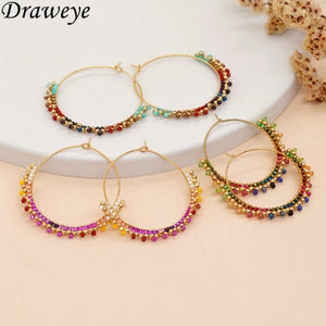 Colorful Bohemia Hoop Earrings Vintage Jewelry