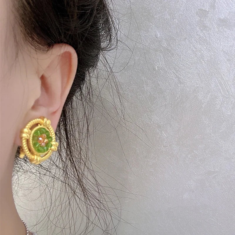 Vintage Medieval Clip Earrings Flowers Pearls