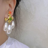 Vintage Medieval Clip Earrings Flowers Pearls